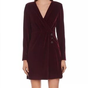 The Kooples Burgundy Velvet Faux Wrap Mini Dress NWT French 4 US 10